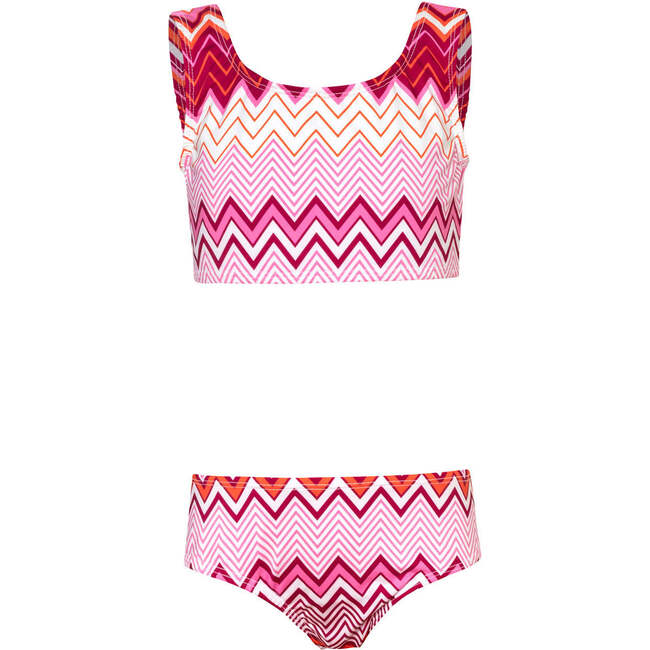 Kids Rose Wave Olivia Sporty Top & High Waist Bikini Set, Pink