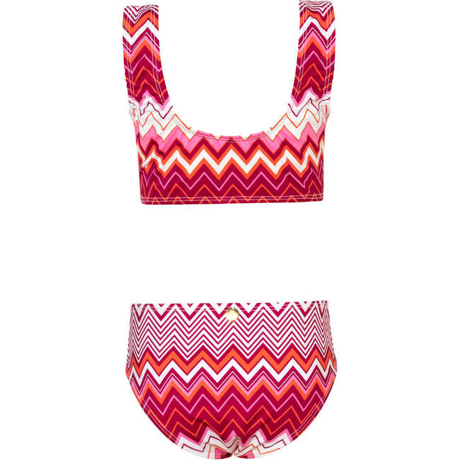 Kids Rose Wave Olivia Sporty Top & High Waist Bikini Set, Pink - Two Pieces - 3