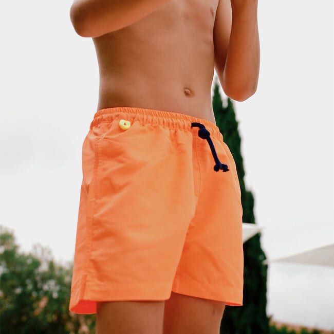 Boys Meno Swim Trunk, Neon Orange - Swim Trunks - 2