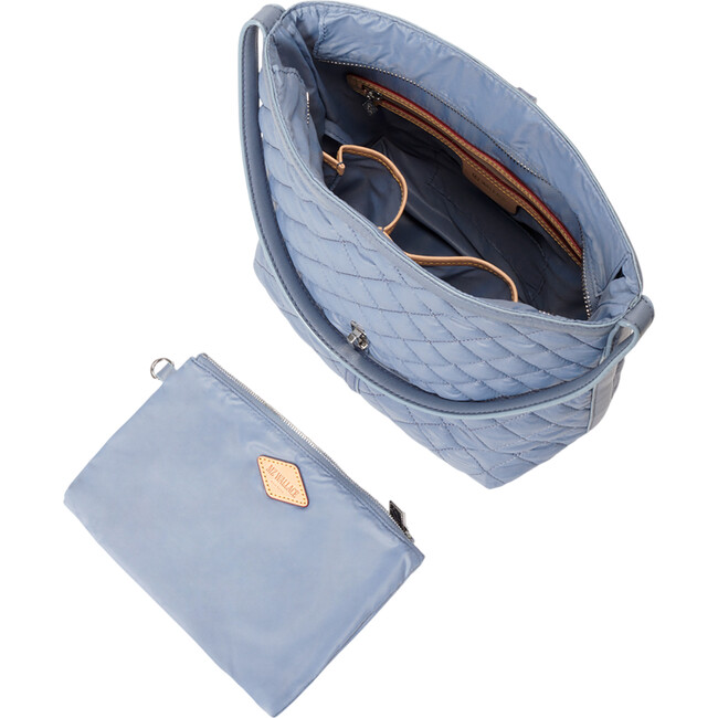 Women's Small Astor Leather Top Handle Hobo Bag, Stone Blue - Bags - 3