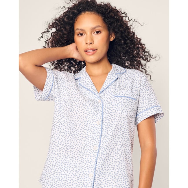 Women's Short Sleeve Short Set, Blue Hearts - Pajamas - 5