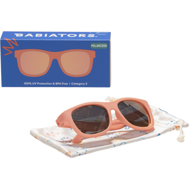 Polarized Navigator Sunglasses: Perfectly Papaya, Peach Mirrored Lenses - Sunglasses - 3