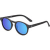 Polarized Keyhole Sunglasses: Jet Black, Cobalt Blue Mirrored Lenses - Sunglasses - 2