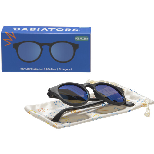 Polarized Keyhole Sunglasses: Jet Black, Cobalt Blue Mirrored Lenses - Sunglasses - 3