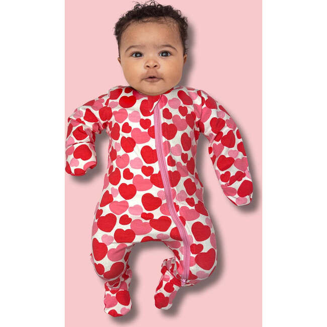 Organic Zippered Footed Onesie, Red & Pink Hearts - Footie Pajamas - 3