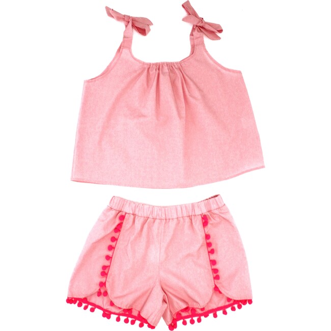 Chiara Set Cotton Two Piece Top and Pants with Pompom Pink