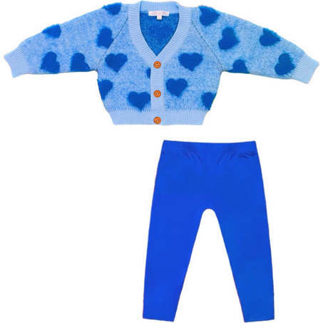 Heart to Heart Cozy Valentine's Day Cardigan & Legging Set, Royal Blue