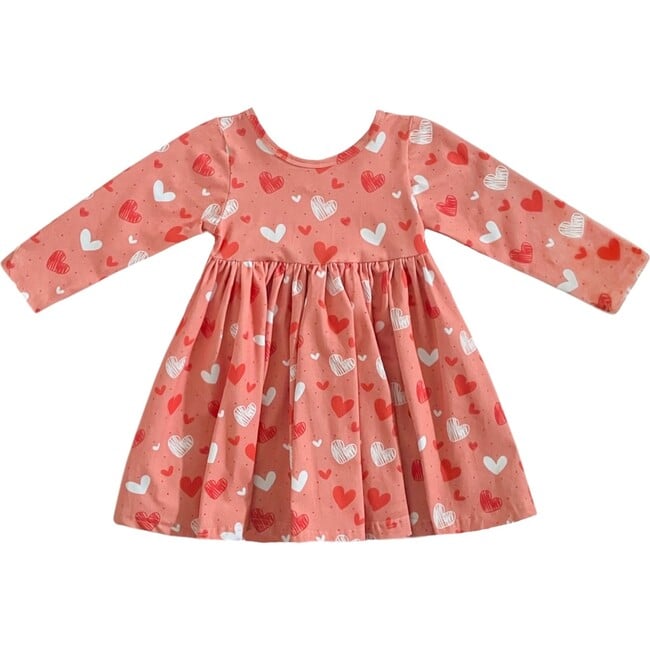 Heart Doodle Valentine's Day Cotton Twirl Dress, Pink