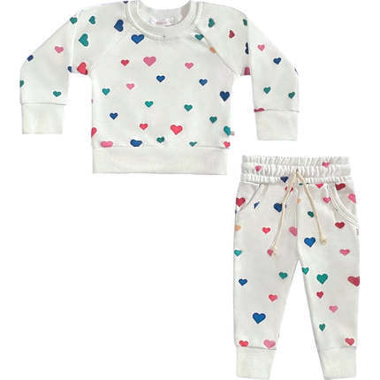 Confetti Hearts Valentine's Day Crewneck Terry Jogger Pant Set, White - Mixed Apparel Set - 1