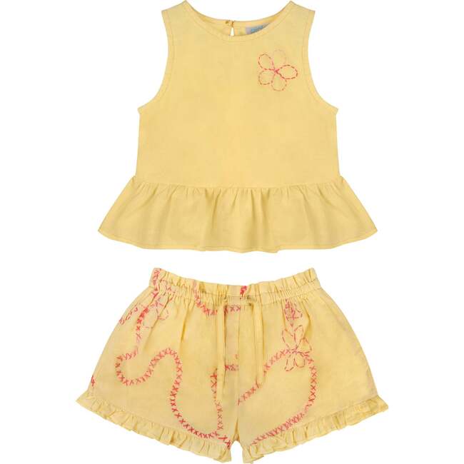 Yellow Color Jardin Top and Shorts Set