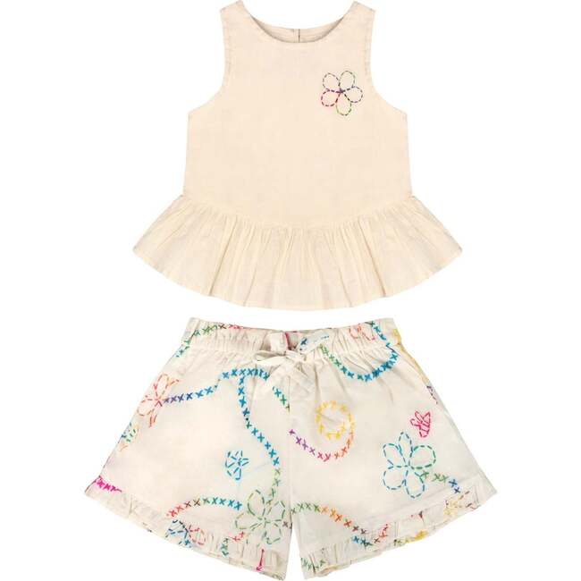 White Color Jardin Top and Shorts Set