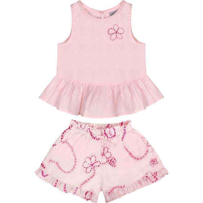 Pink Color Jardin Top and Shorts Set