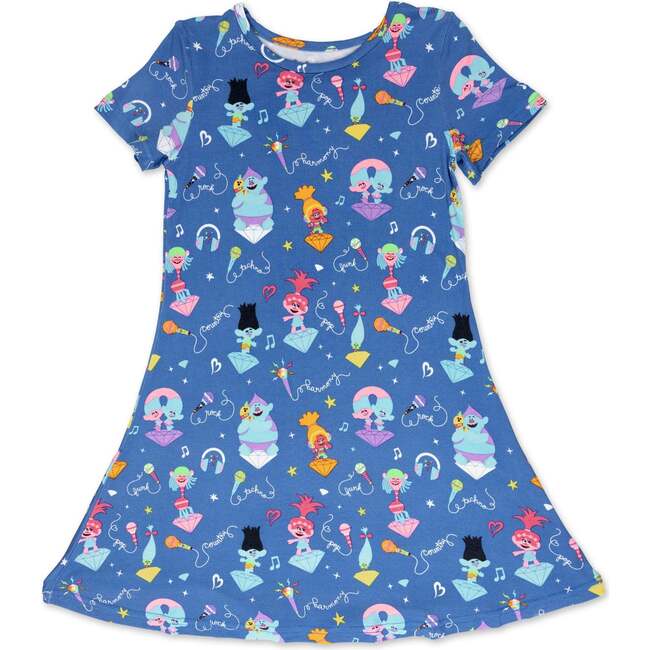 Trolls Music Bamboo Girls' Short Sleeve Dress, Blue