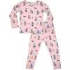 Skater Kitty Kids Bamboo Pajamas, Pink - Pajamas - 1 - thumbnail