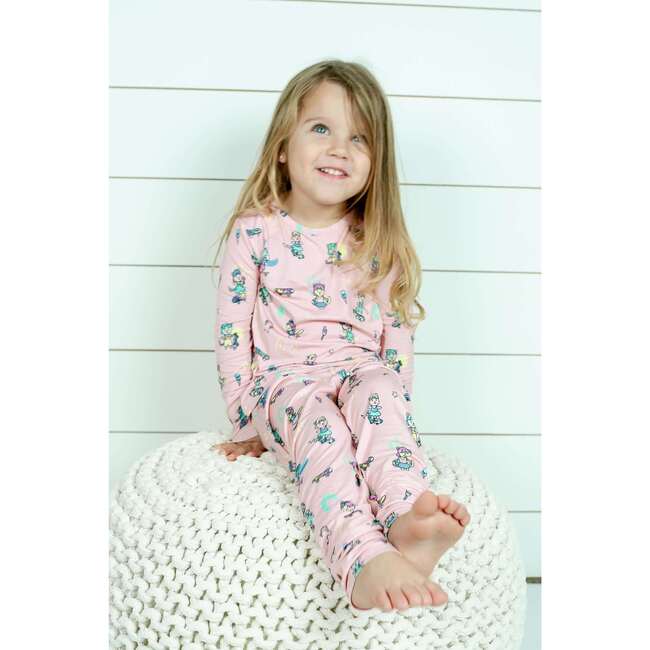 Skater Kitty Kids Bamboo Pajamas, Pink - Pajamas - 5