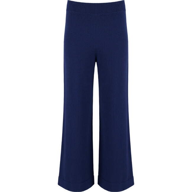 women's navy wide leg knit pant