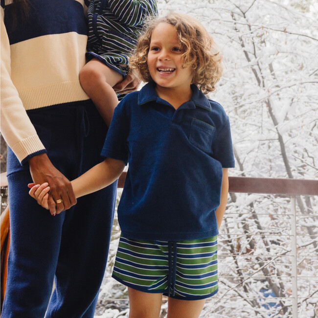 unisex navy french terry polo with evergreen trim - Polo Shirts - 3