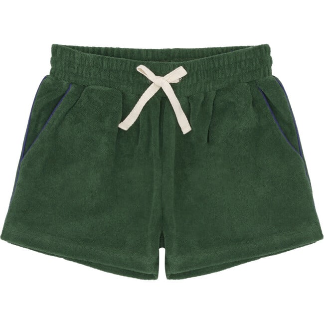 unisex evergreen french terry short with navy side piping