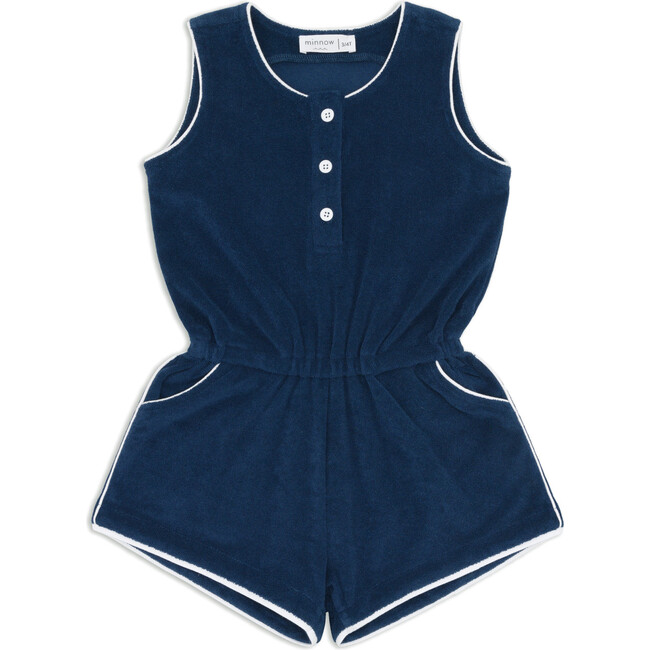 girls navy french terry romper