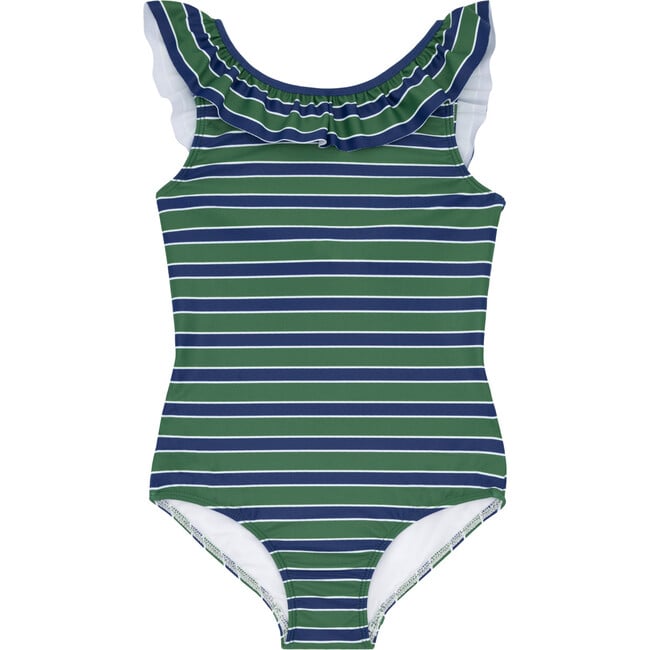 girls evergreen stripe ruffle collar one piece