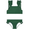 girls evergreen ruffle strap bikini with white lettuce edge trim - Two Pieces - 1 - thumbnail