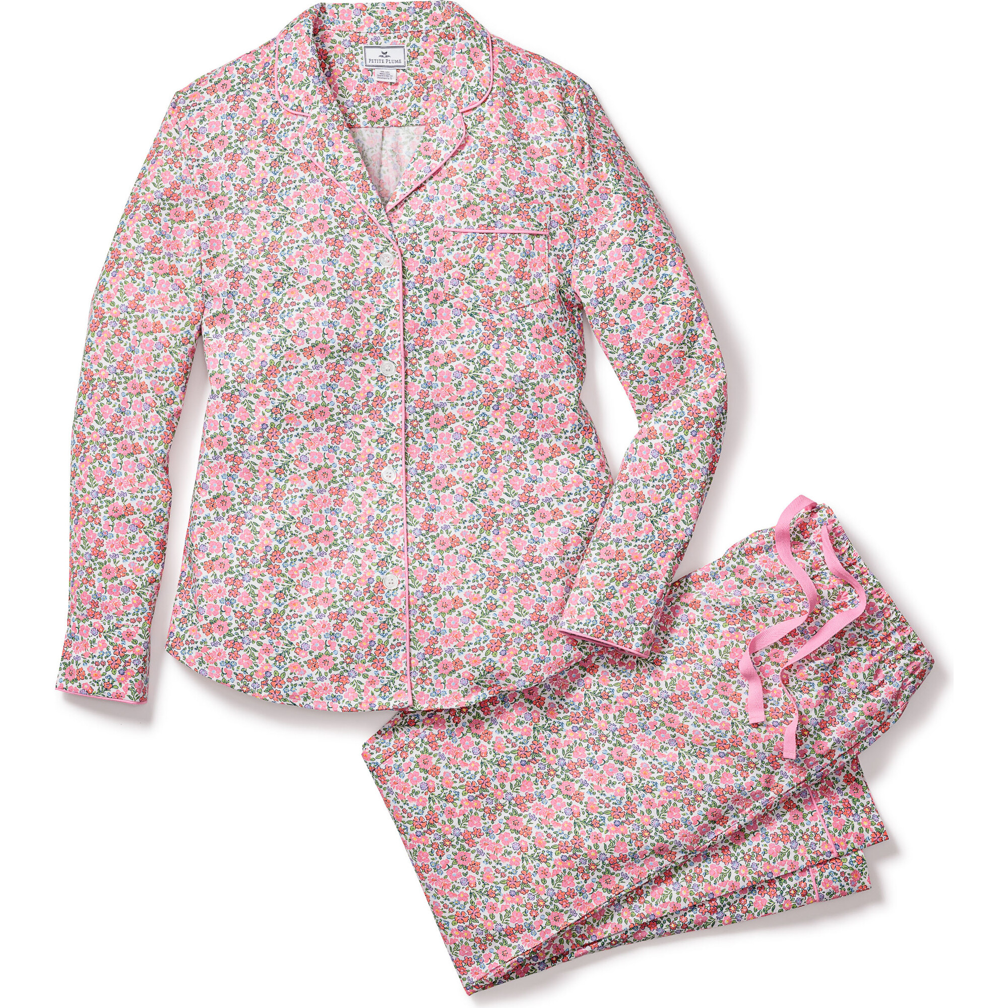 Women's Pima Pajama Set, Fleurs De Rose - Pajamas - 1