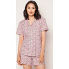 Women's Pima Short Sleeve Short Set, Fleurs De Rose - Pajamas - 2