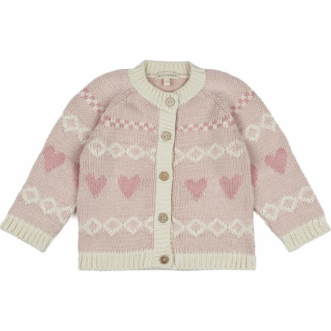 Intarsia Hearts Cardigan, Pink/Ivory