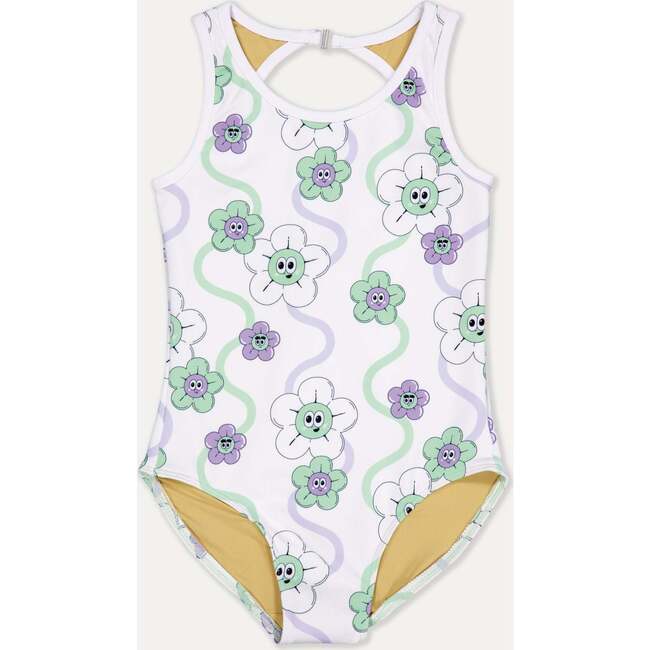 Flower UV swimsuit, White