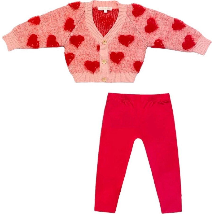 Heart to Heart Cozy Valentine's Day Cardigan Bamboo Pant Set, Red - Mixed Apparel Set - 1