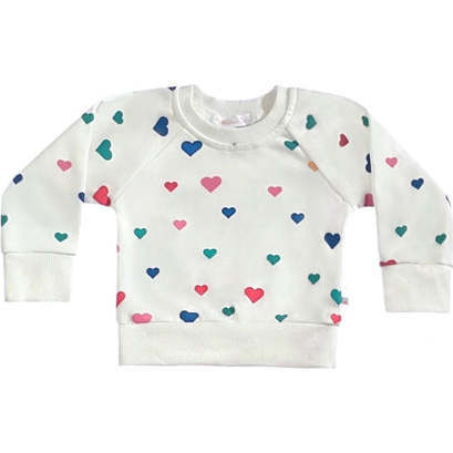 Confetti Hearts Valentine's Day Crewneck Terry Sweatshirt, White