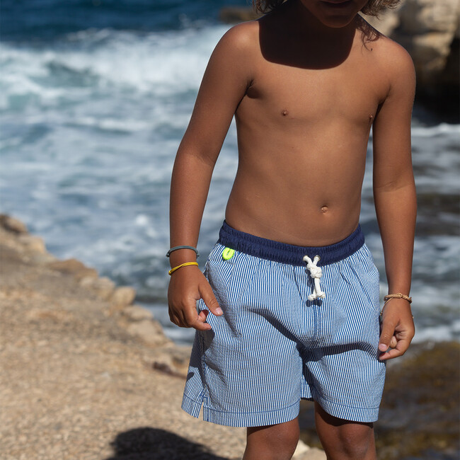 Boys Meno Swim Trunk, Blue Seersucker - Swim Trunks - 2