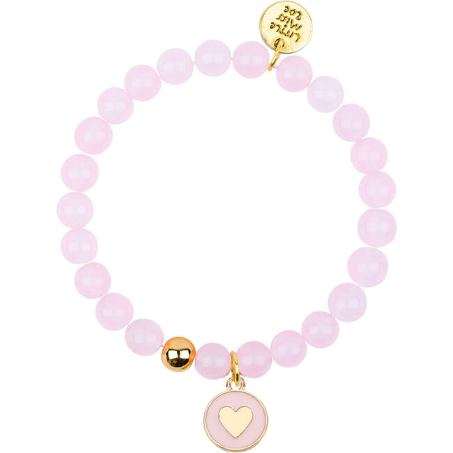 Heart Gemstone Bracelet, Pink/Heart Enamel Charm