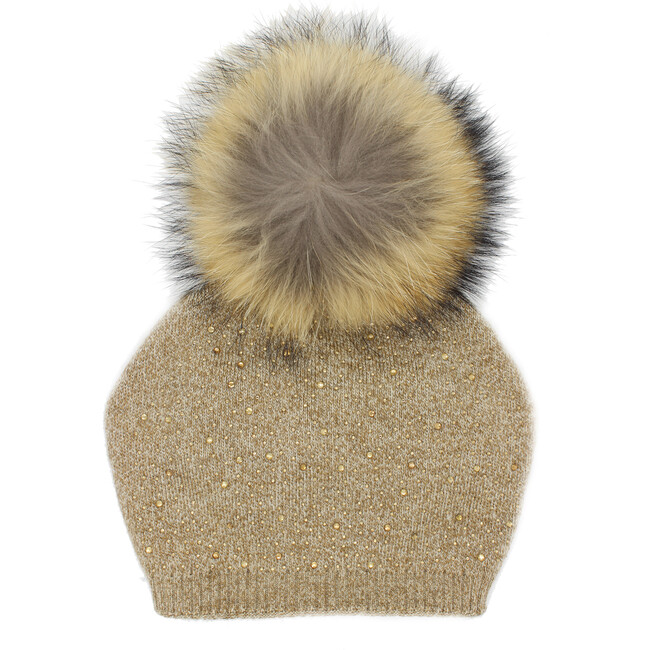 Knit Wool Faux Fur Pom Pom Hat, Sand