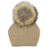 Knit Wool Faux Fur Pom Pom Hat, Sand - Hats - 1 - thumbnail