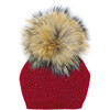 Knit Wool Faux Fur Pom Pom Hat, Red - Hats - 1 - thumbnail