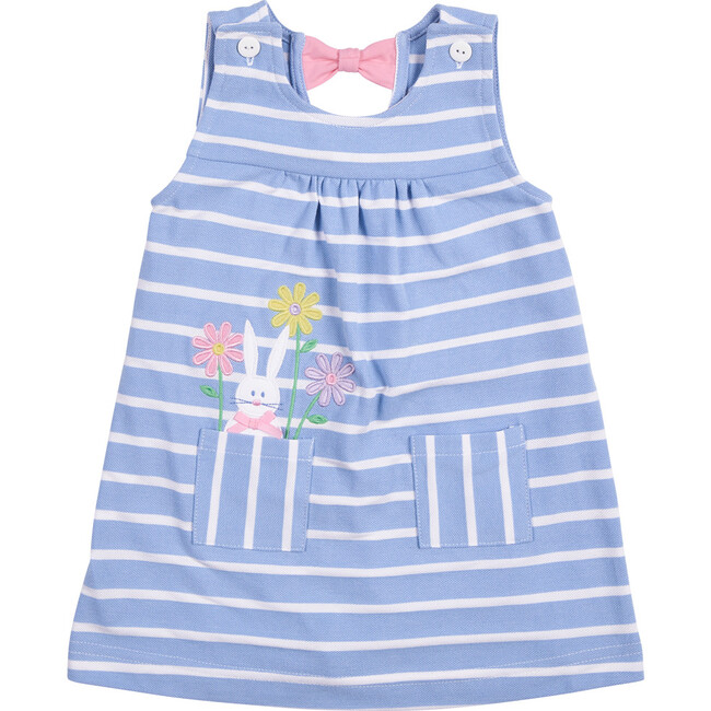 Stripe Knit Dress With Bunny & Flowers