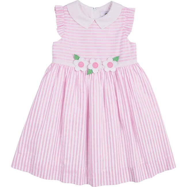 Linen-Look Stripe Dress With Flowers