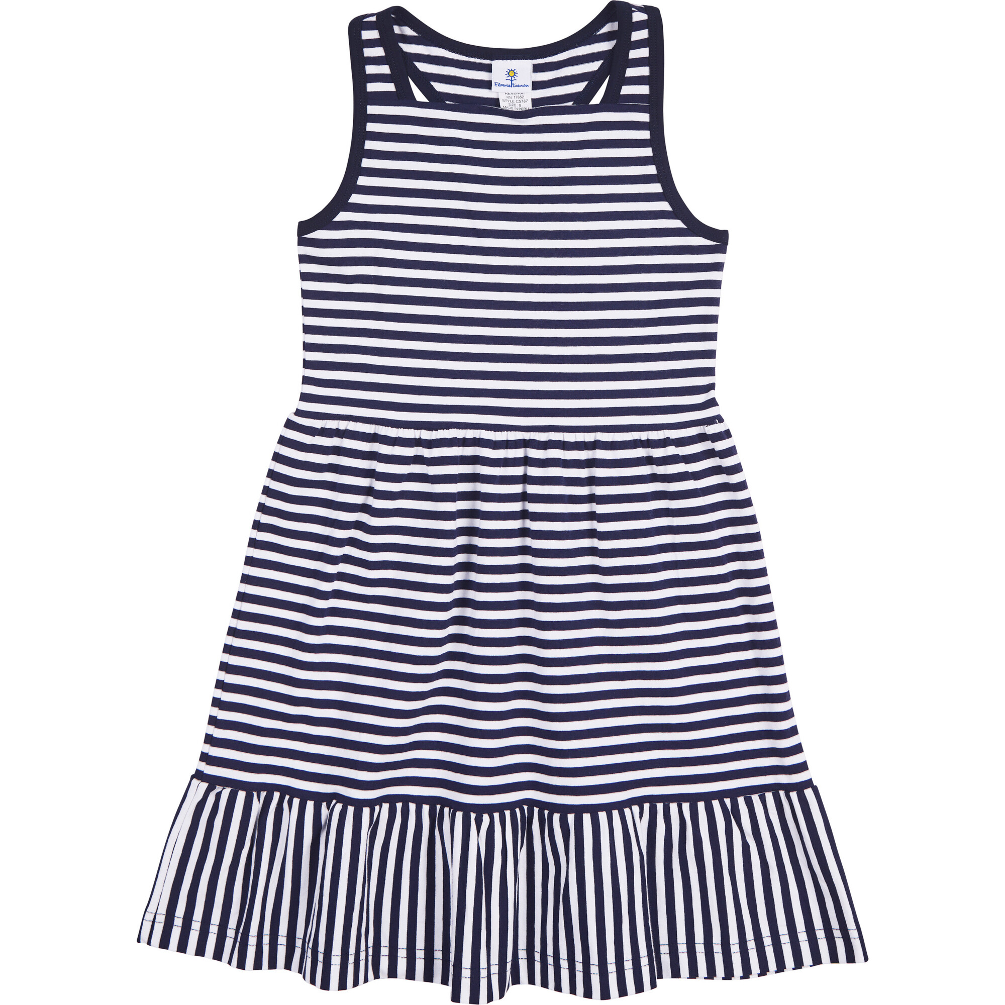 Navy Stripe Knit Dress With Shirred Skirt - Dresses - 1