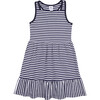 Navy Stripe Knit Dress With Shirred Skirt - Dresses - 1 - thumbnail