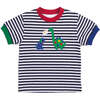 Stripe Knit Tshirt With Dog & Dinosaur - T-Shirts - 1 - thumbnail