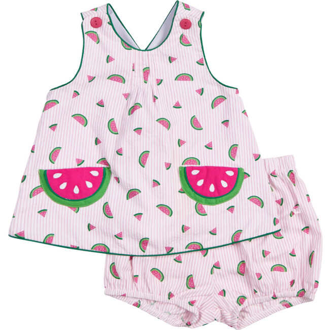 Printed Seersucker Top And Bloomer Set With Watermelons