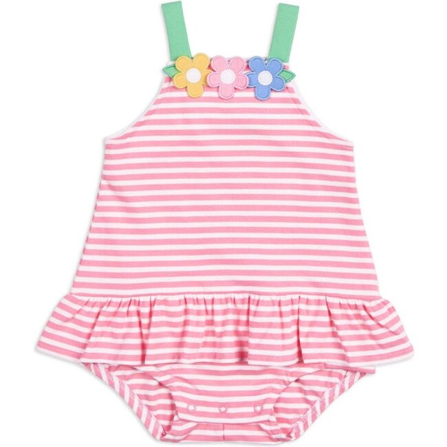 Stripe Knit Romper With Flowers