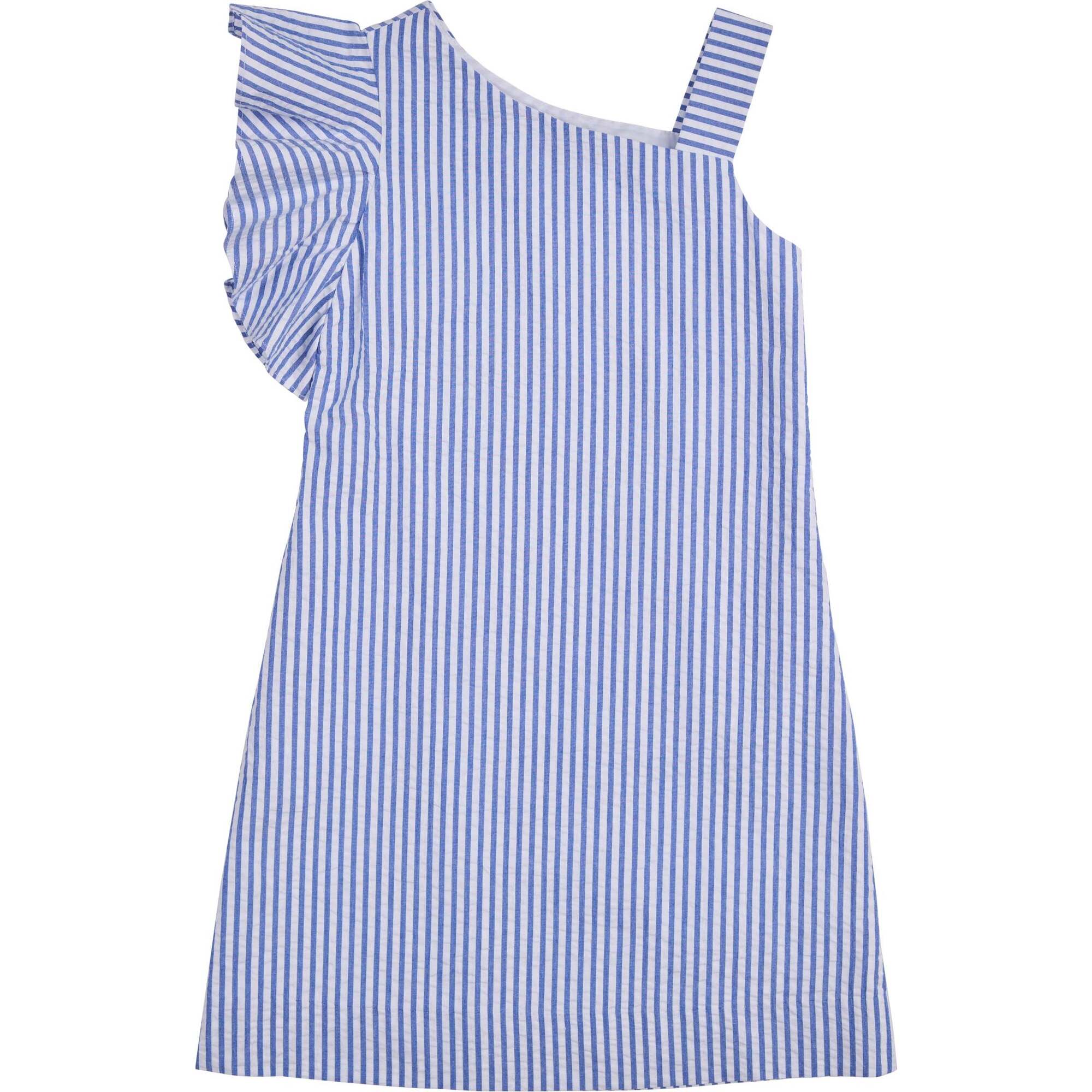 Seersucker Flutter Sleeve Dress - Dresses - 1