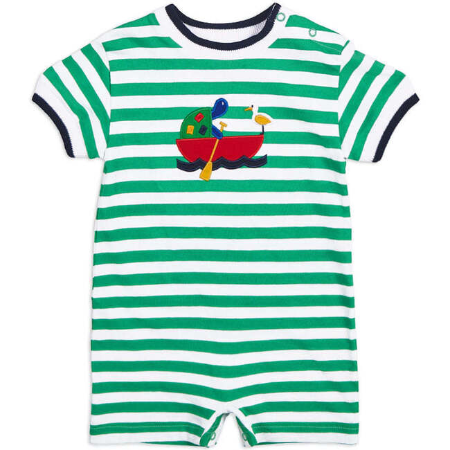 Stripe Knit Shortall With Turtle & Boat