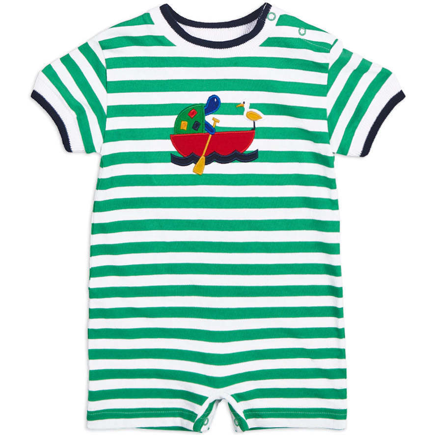 Stripe Knit Shortall With Turtle & Boat - Rompers - 1