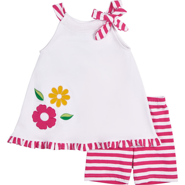 Stripe Knit Short Set With Flowers