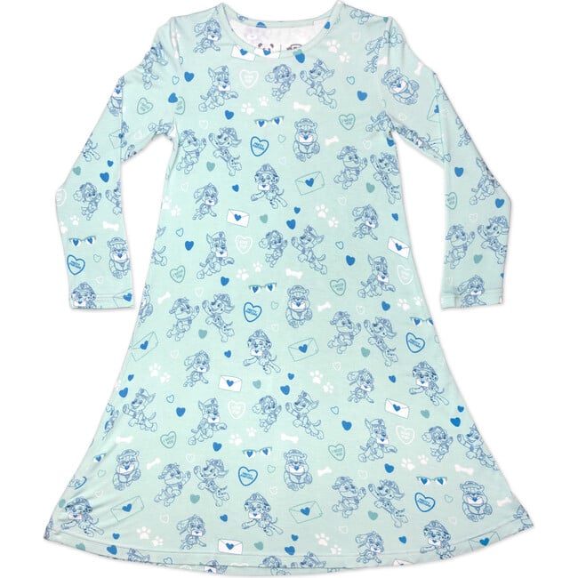 PAW Patrol: Valentine's Blue Bamboo Girls' Long Sleeve Dress, Blue