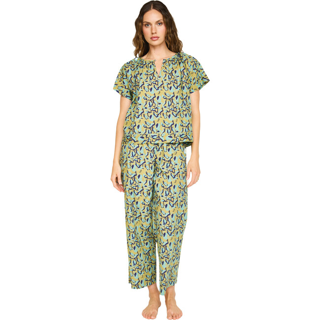 Women's Hand Screen Print Dolman Sleeve Top & Pajama Pant Set, Seagull