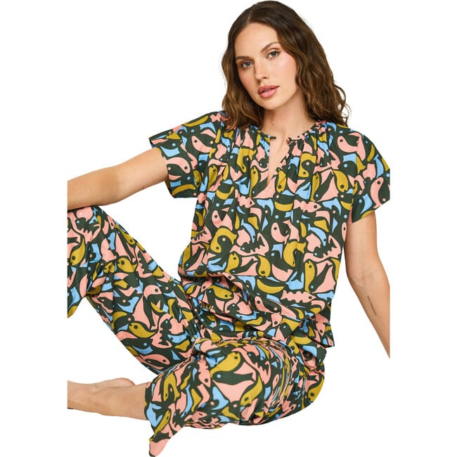 Women's Hand Screen Print Dolman Sleeve Top & Pajama Pant Set, Guppy - Pajamas - 2